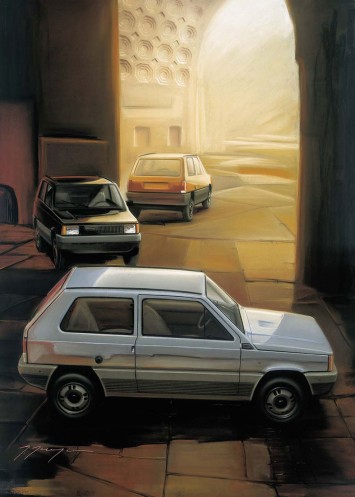 1974 Fiat Panda Design Sketch Rendering by Giugiaro