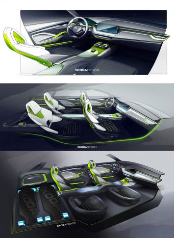 Skoda Vision X Interior Design Sketch Renders