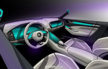 Skoda VisionS Concept Interior Design Sketch Render